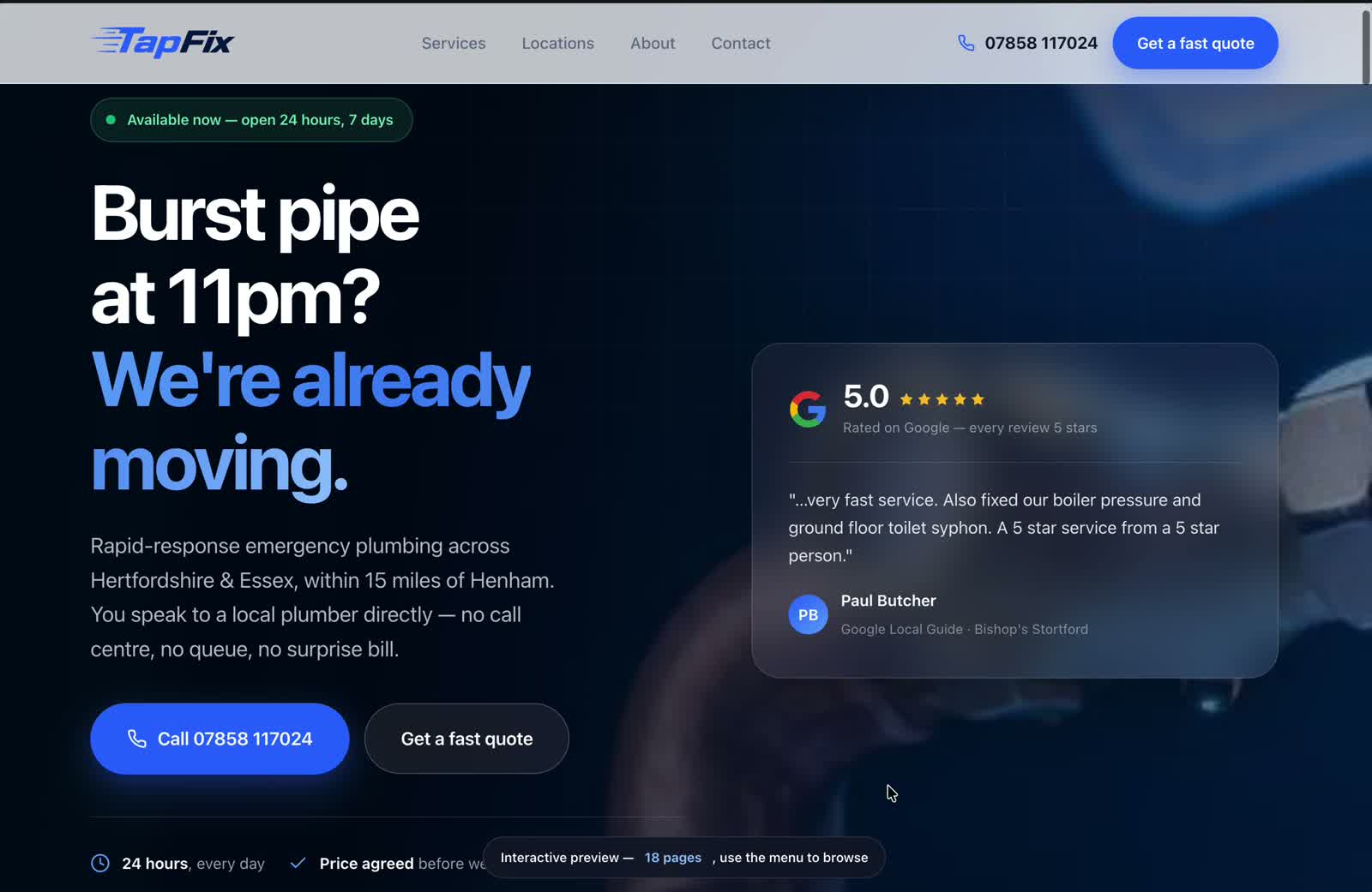 TapFix Emergency Plumbing website